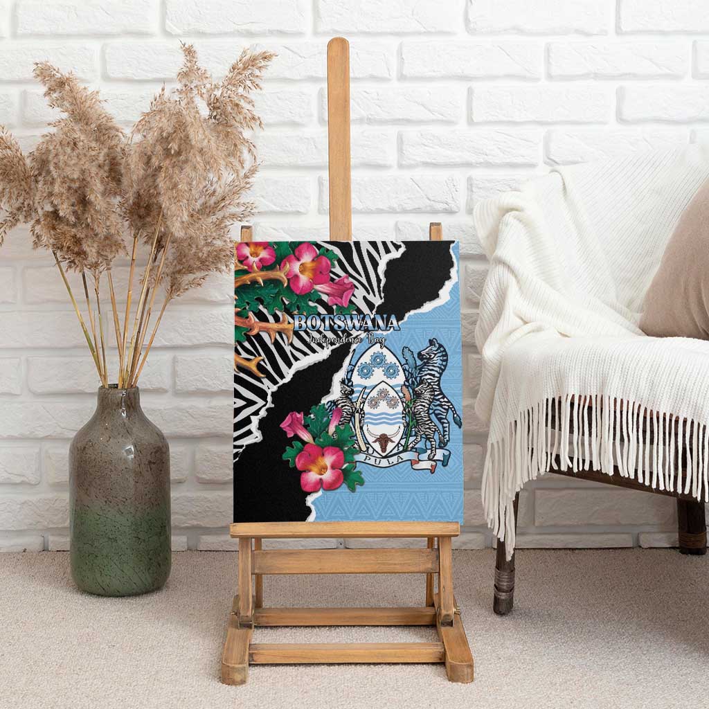 Botswana Independence Day Canvas Wall Art Kalahari Devils Claw Zebra With Arican Pattern - African Pride