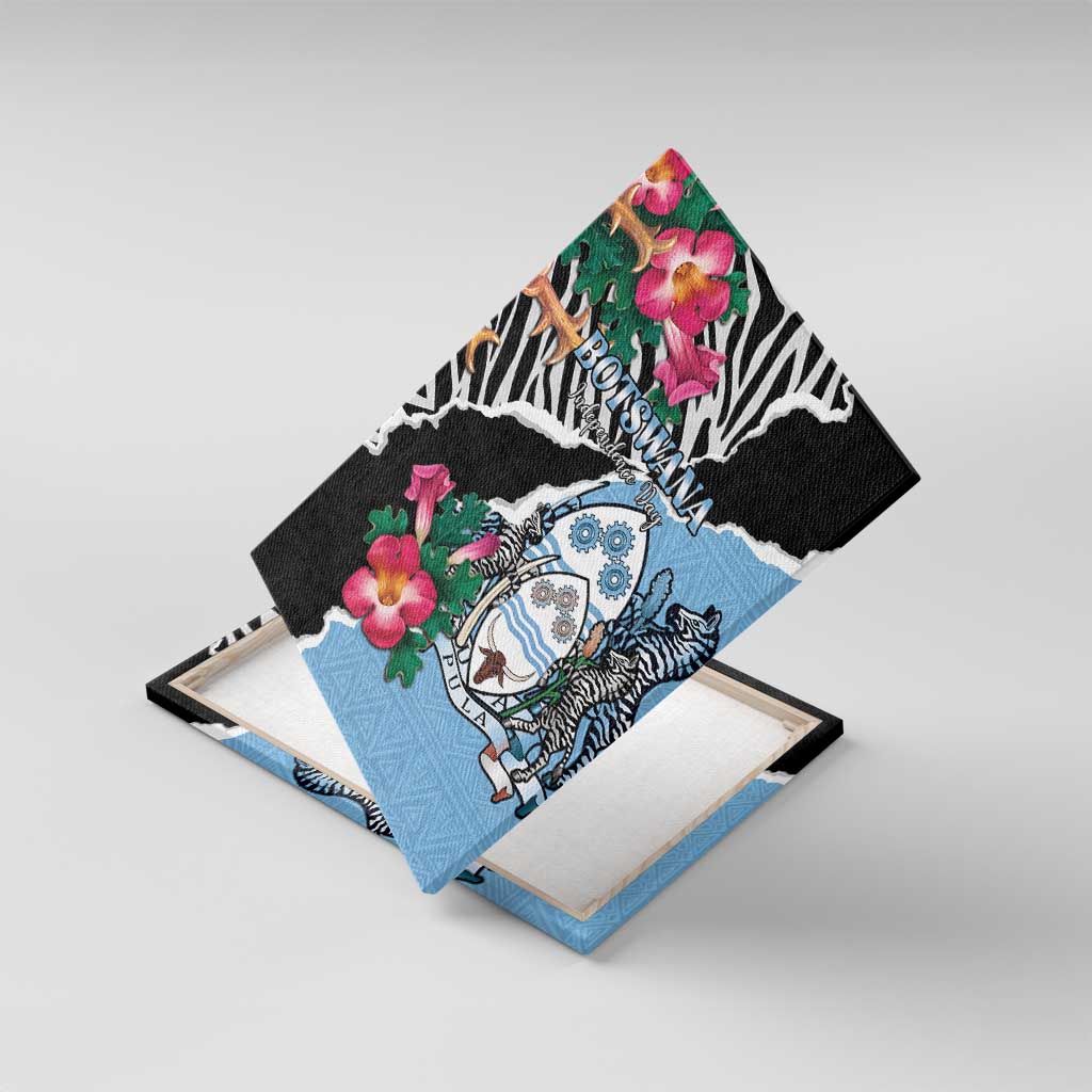 Botswana Independence Day Canvas Wall Art Kalahari Devils Claw Zebra With Arican Pattern - African Pride