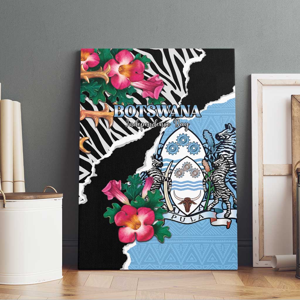 Botswana Independence Day Canvas Wall Art Kalahari Devils Claw Zebra With Arican Pattern - African Pride