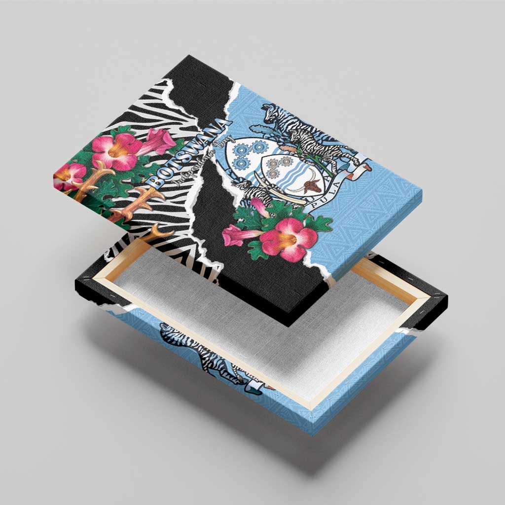 Botswana Independence Day Canvas Wall Art Kalahari Devils Claw Zebra With Arican Pattern - African Pride