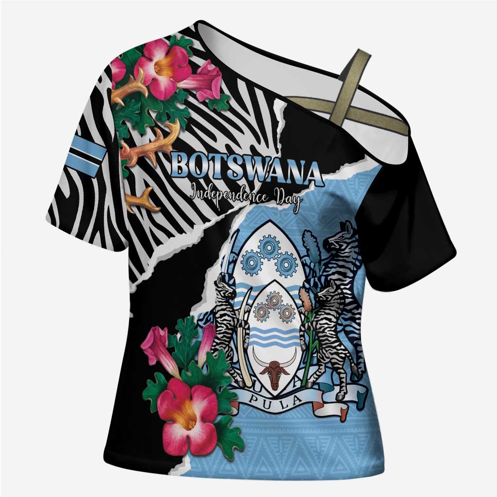 Personalized Botswana Independence Day Cross Shoulder Shirt Coat Of Arms Devils Claw