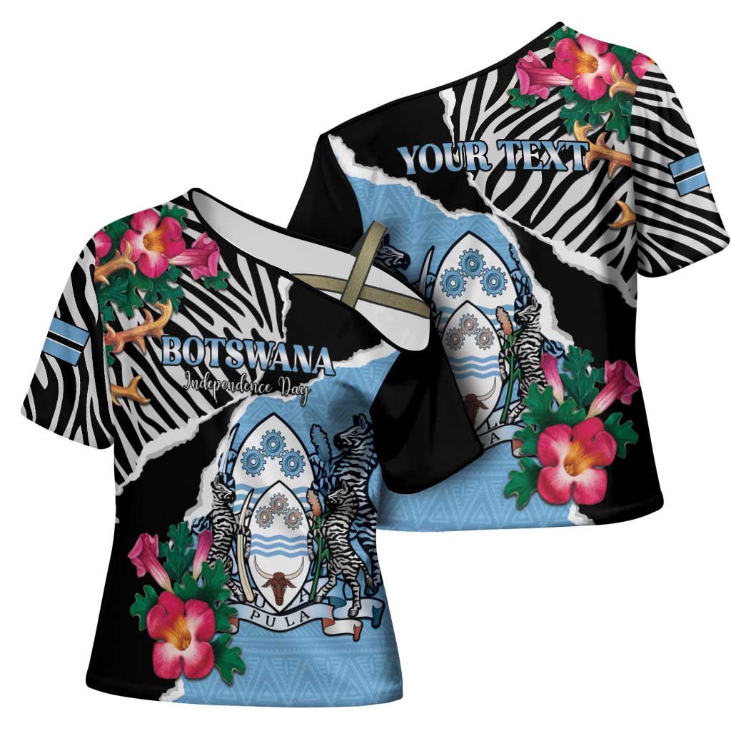 Personalized Botswana Independence Day Cross Shoulder Shirt Coat Of Arms Devils Claw