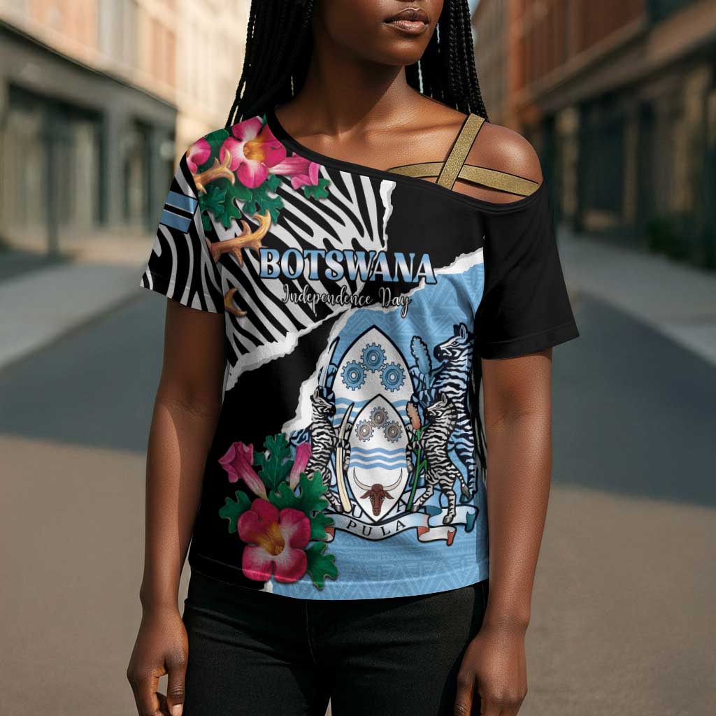 Personalized Botswana Independence Day Cross Shoulder Shirt Coat Of Arms Devils Claw