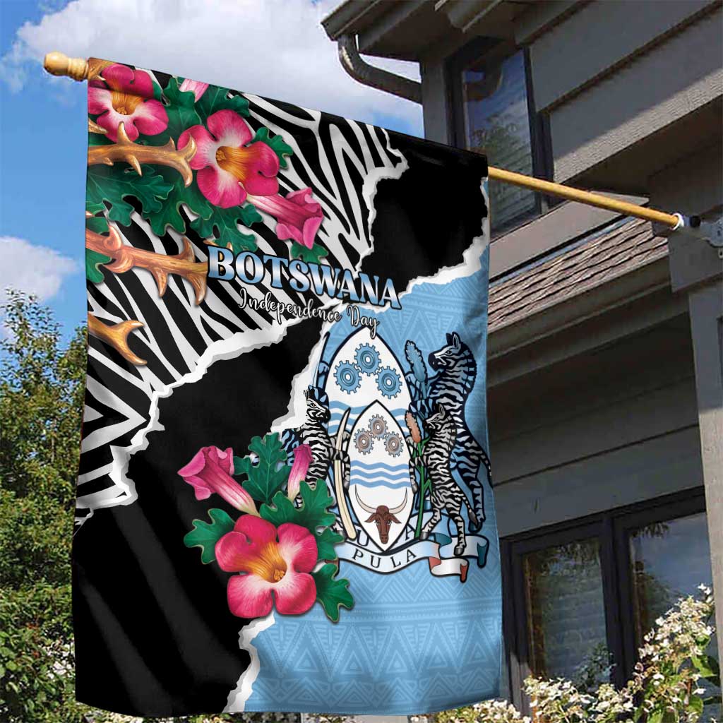 Botswana Independence Day Garden Flag Kalahari Devils Claw Zebra With Arican Pattern - African Pride