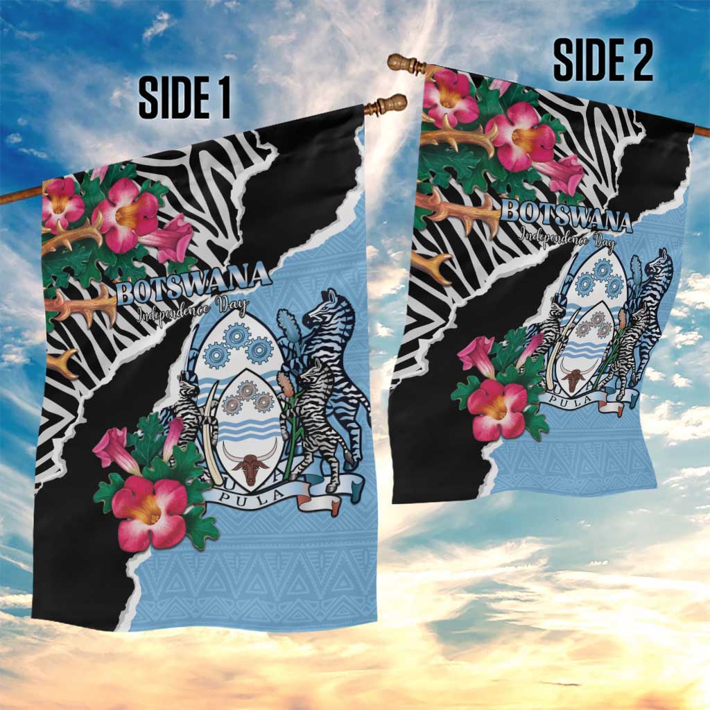 Botswana Independence Day Garden Flag Kalahari Devils Claw Zebra With Arican Pattern - African Pride
