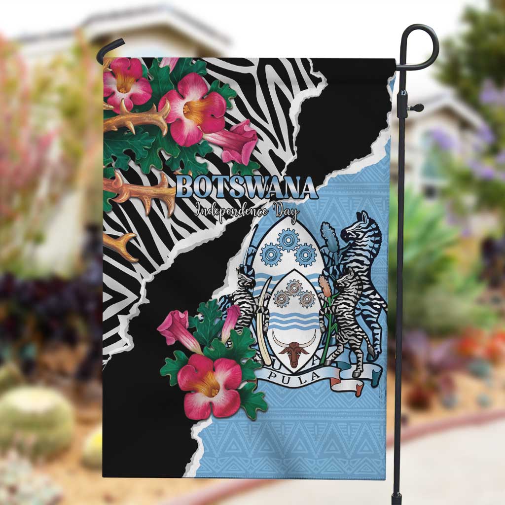 Botswana Independence Day Garden Flag Kalahari Devils Claw Zebra With Arican Pattern - African Pride
