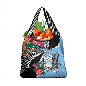 Botswana Independence Day Grocery Bag Kalahari Devils Claw Zebra With Arican Pattern - African Pride