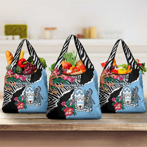 Botswana Independence Day Grocery Bag Kalahari Devils Claw Zebra With Arican Pattern - African Pride