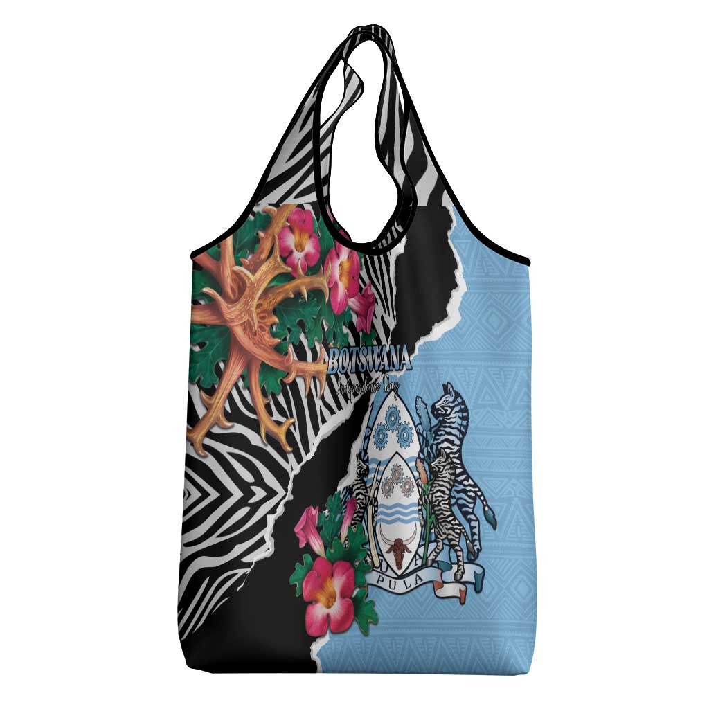 Botswana Independence Day Grocery Bag Kalahari Devils Claw Zebra With Arican Pattern - African Pride