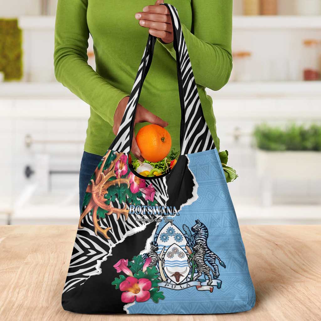 Botswana Independence Day Grocery Bag Kalahari Devils Claw Zebra With Arican Pattern - African Pride