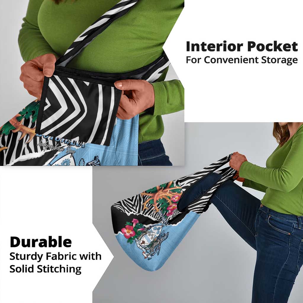 Botswana Independence Day Grocery Bag Kalahari Devils Claw Zebra With Arican Pattern - African Pride