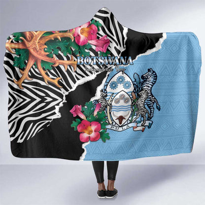Botswana Independence Day Hooded Blanket Kalahari Devils Claw Zebra With Arican Pattern - African Pride