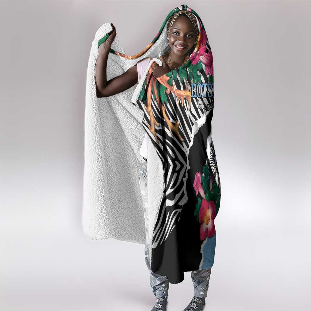 Botswana Independence Day Hooded Blanket Kalahari Devils Claw Zebra With Arican Pattern - African Pride