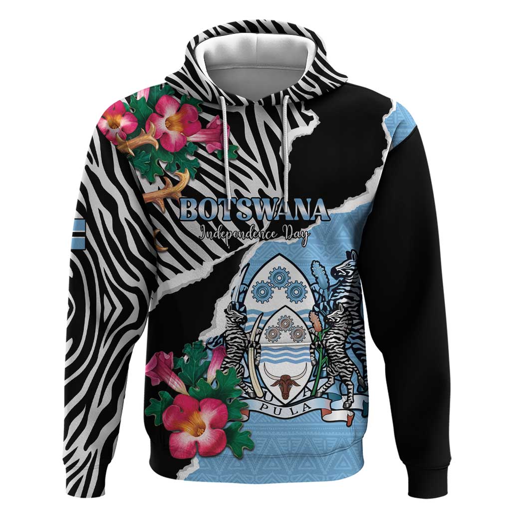 Personalized Botswana Independence Day Hoodie Kalahari Devils Claw Zebra With Arican Pattern - African Pride
