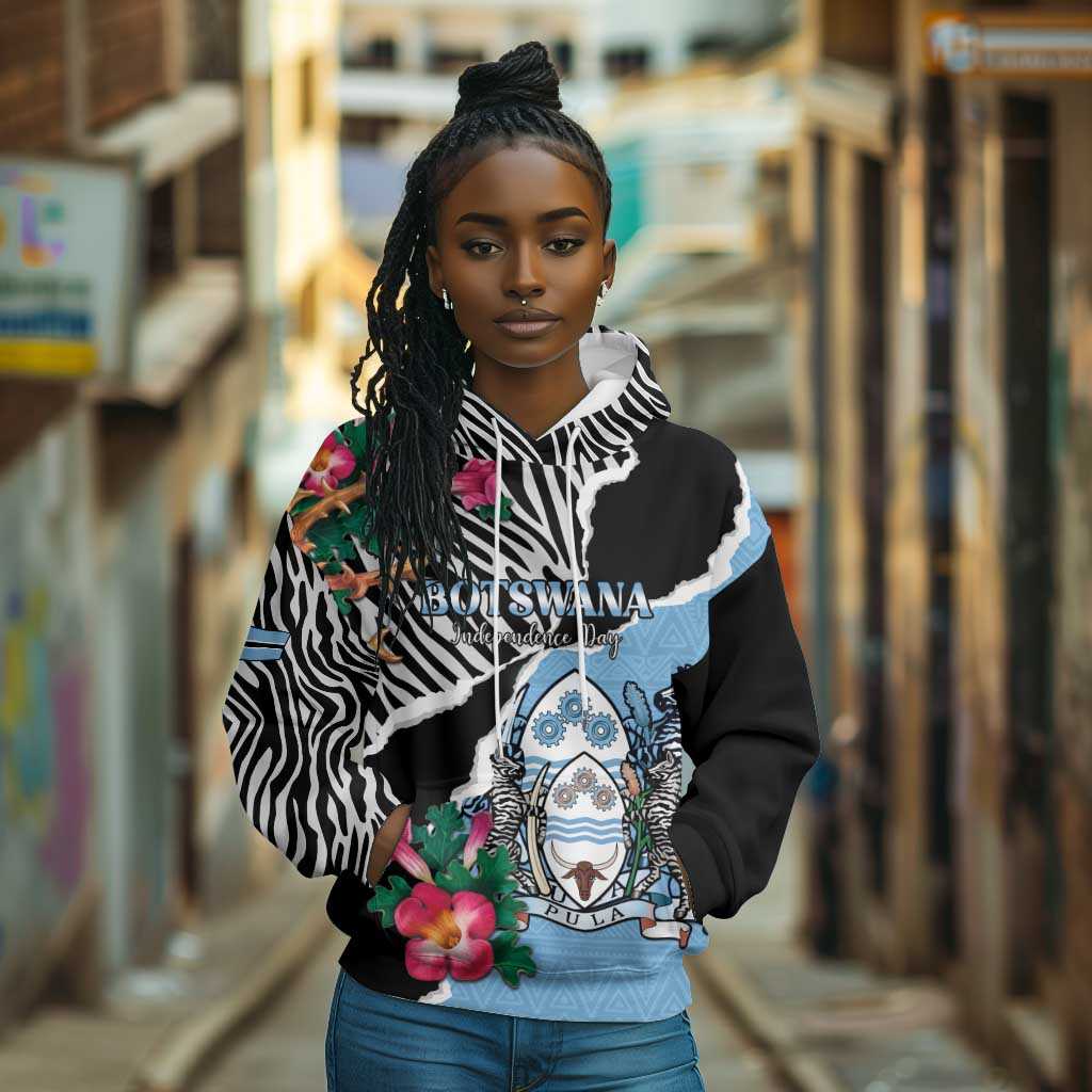 Personalized Botswana Independence Day Hoodie Kalahari Devils Claw Zebra With Arican Pattern - African Pride