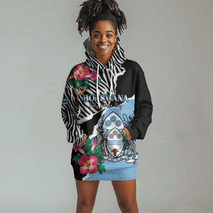 Personalized Botswana Independence Day Hoodie Dress Kalahari Devils Claw Zebra With Arican Pattern - African Pride