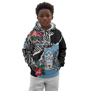 Personalized Botswana Independence Day Kid Hoodie Kalahari Devils Claw Zebra With Arican Pattern - African Pride