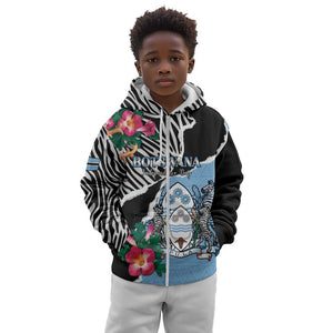 Personalized Botswana Independence Day Kid Hoodie Kalahari Devils Claw Zebra With Arican Pattern - African Pride