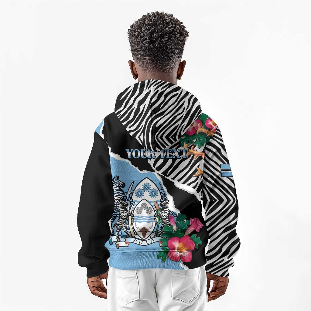 Personalized Botswana Independence Day Kid Hoodie Kalahari Devils Claw Zebra With Arican Pattern - African Pride