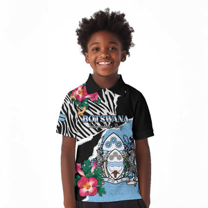 Personalized Botswana Independence Day Kid Polo Shirt Kalahari Devils Claw Zebra With Arican Pattern - African Pride