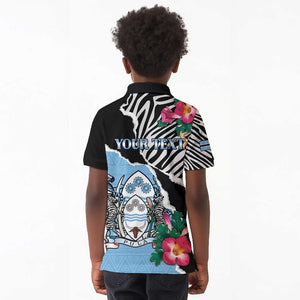 Personalized Botswana Independence Day Kid Polo Shirt Kalahari Devils Claw Zebra With Arican Pattern - African Pride