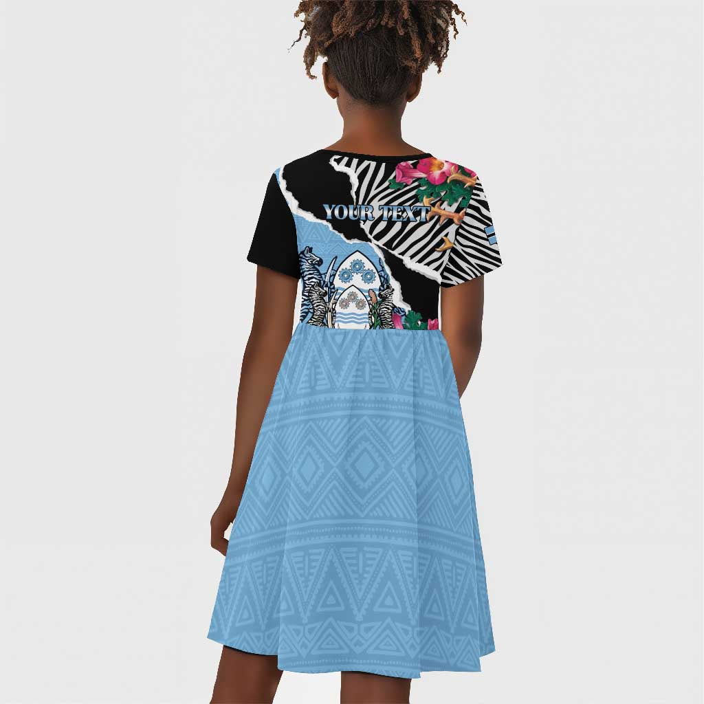 Personalized Botswana Independence Day Kid Short Sleeve Dress Kalahari Devils Claw Zebra With Arican Pattern - African Pride