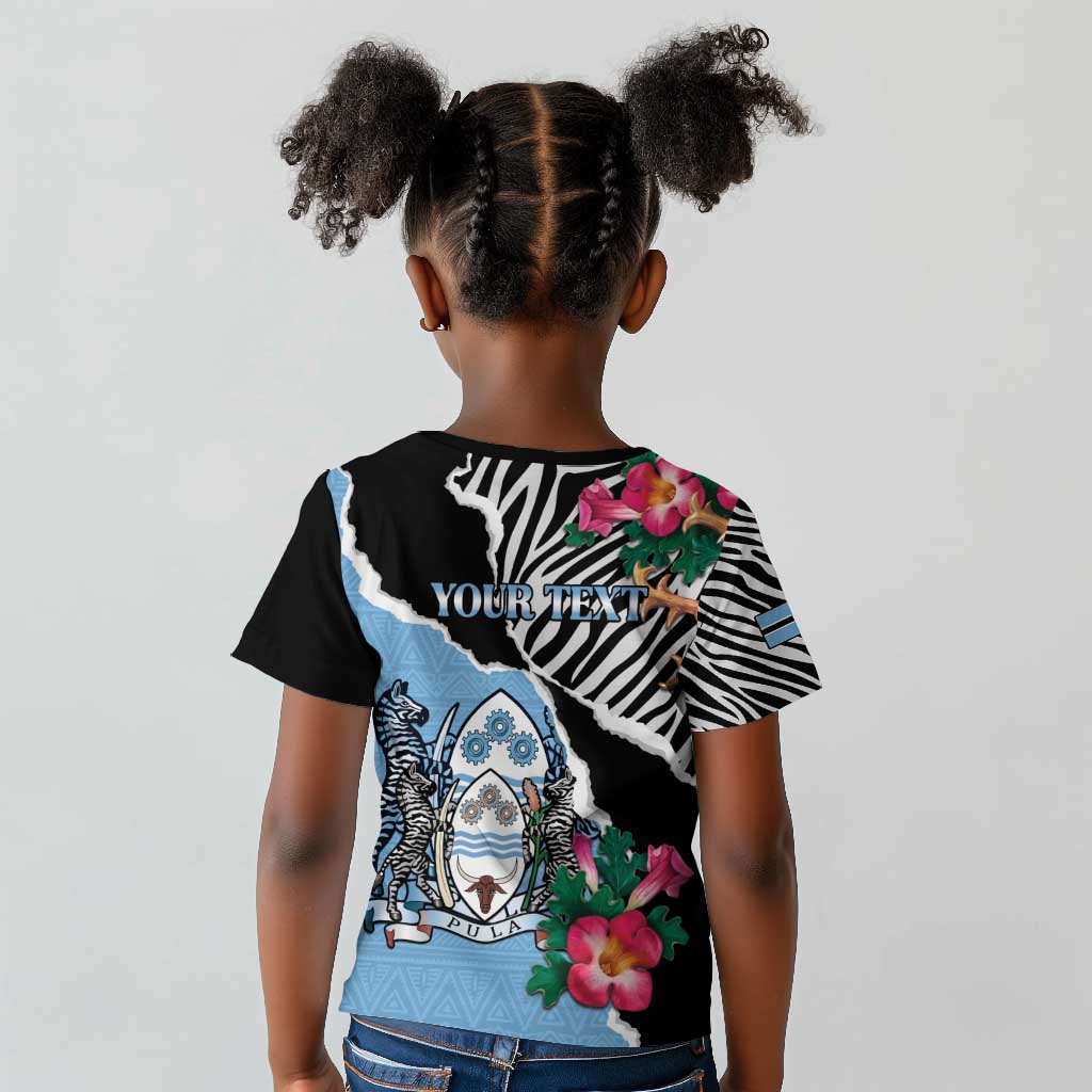 Personalized Botswana Independence Day Kid T shirt Kalahari Devils Claw Zebra With Arican Pattern - African Pride