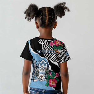 Personalized Botswana Independence Day Kid T shirt Kalahari Devils Claw Zebra With Arican Pattern - African Pride