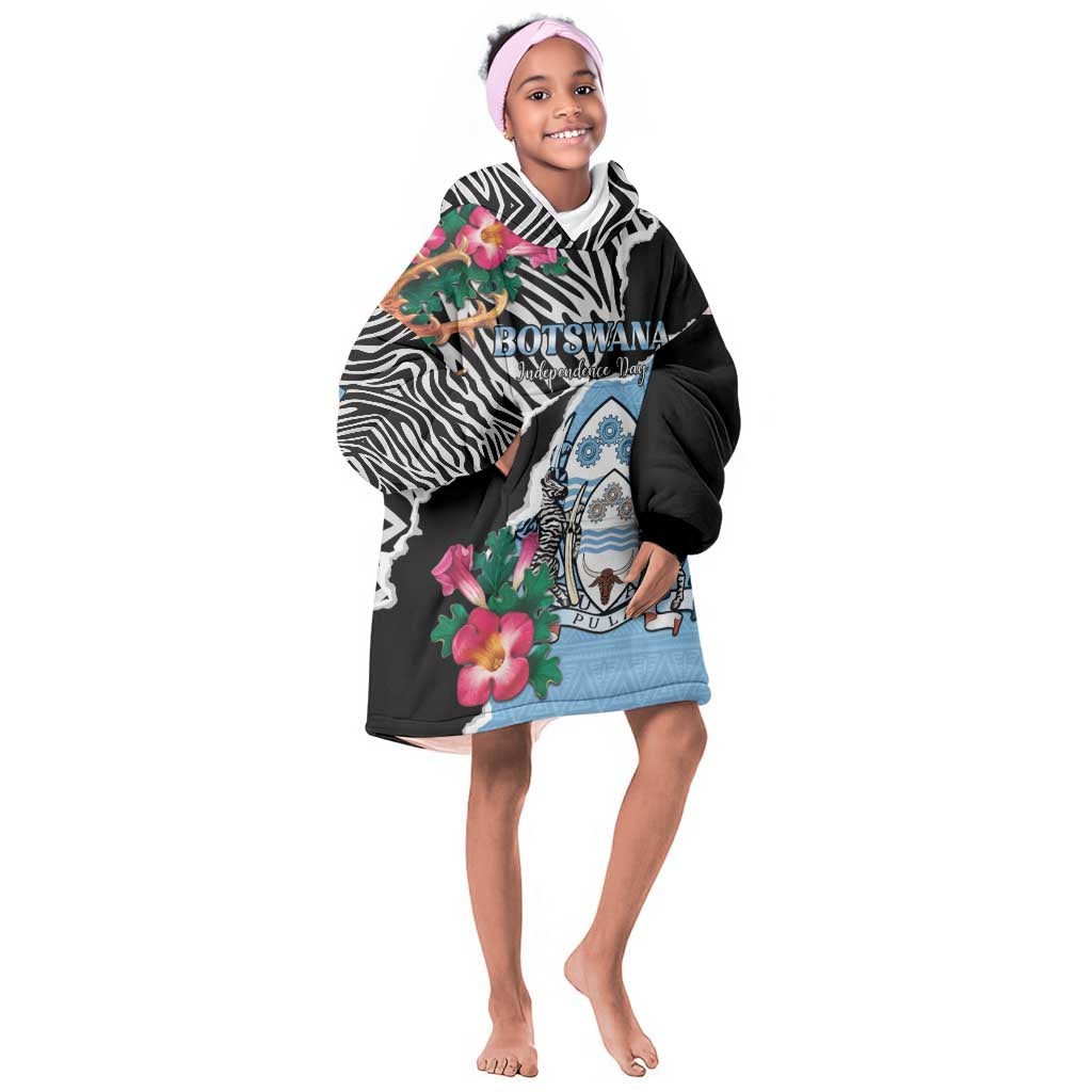 Personalized Botswana Independence Day Kid Wearable Blanket Hoodie Kalahari Devils Claw Zebra With Arican Pattern - African Pride