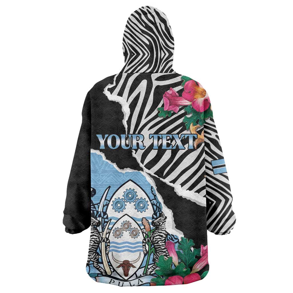 Personalized Botswana Independence Day Kid Wearable Blanket Hoodie Kalahari Devils Claw Zebra With Arican Pattern - African Pride