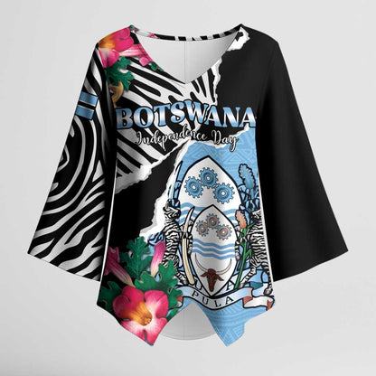 Personalized Botswana Independence Day Kimono Sleeve Blouse Coat Of Arms Devils Claw