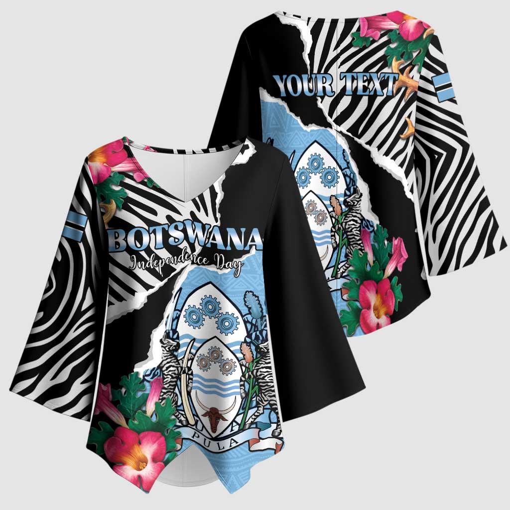 Personalized Botswana Independence Day Kimono Sleeve Blouse Coat Of Arms Devils Claw