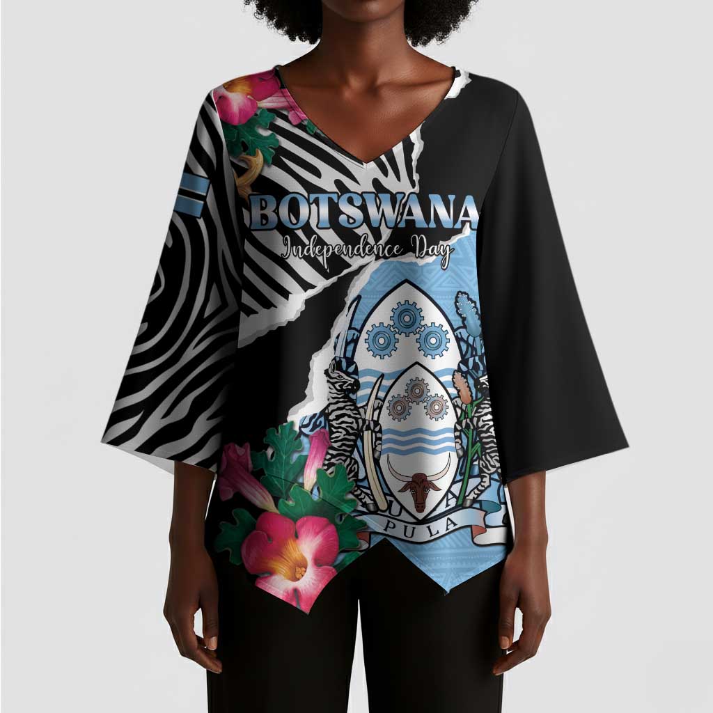 Personalized Botswana Independence Day Kimono Sleeve Blouse Coat Of Arms Devils Claw