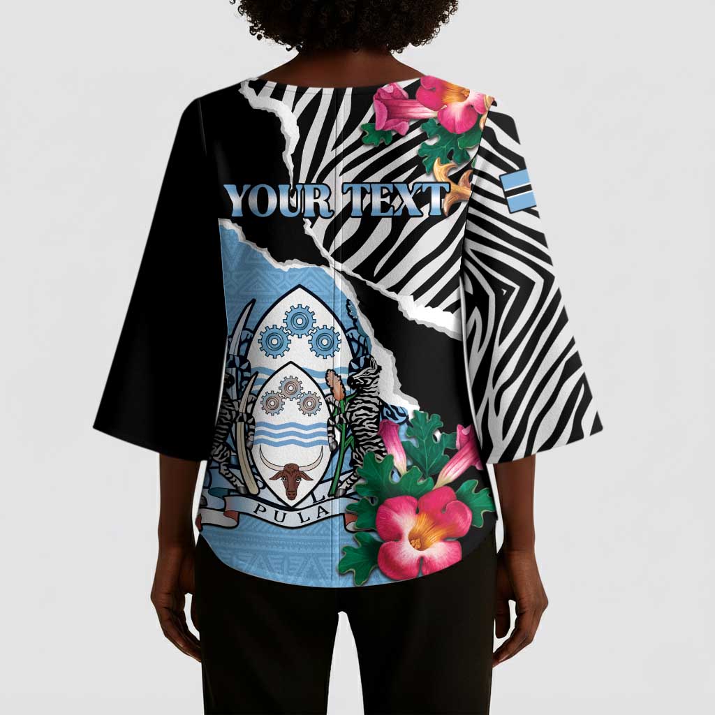 Personalized Botswana Independence Day Kimono Sleeve Blouse Coat Of Arms Devils Claw