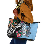 Botswana Independence Day Leather Tote Bag Kalahari Devils Claw Zebra With Arican Pattern - African Pride