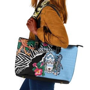 Botswana Independence Day Leather Tote Bag Kalahari Devils Claw Zebra With Arican Pattern - African Pride
