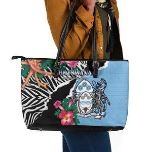 Botswana Independence Day Leather Tote Bag Kalahari Devils Claw Zebra With Arican Pattern - African Pride