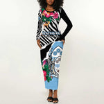 Personalized Botswana Independence Day Long Sleeve Bodycon Dress Kalahari Devils Claw Zebra With Arican Pattern - African Pride