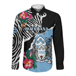 Personalized Botswana Independence Day Long Sleeve Button Shirt Kalahari Devils Claw Zebra With Arican Pattern - African Pride