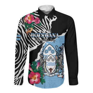 Personalized Botswana Independence Day Long Sleeve Button Shirt Kalahari Devils Claw Zebra With Arican Pattern - African Pride