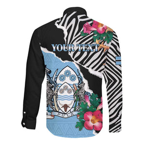 Personalized Botswana Independence Day Long Sleeve Button Shirt Kalahari Devils Claw Zebra With Arican Pattern - African Pride