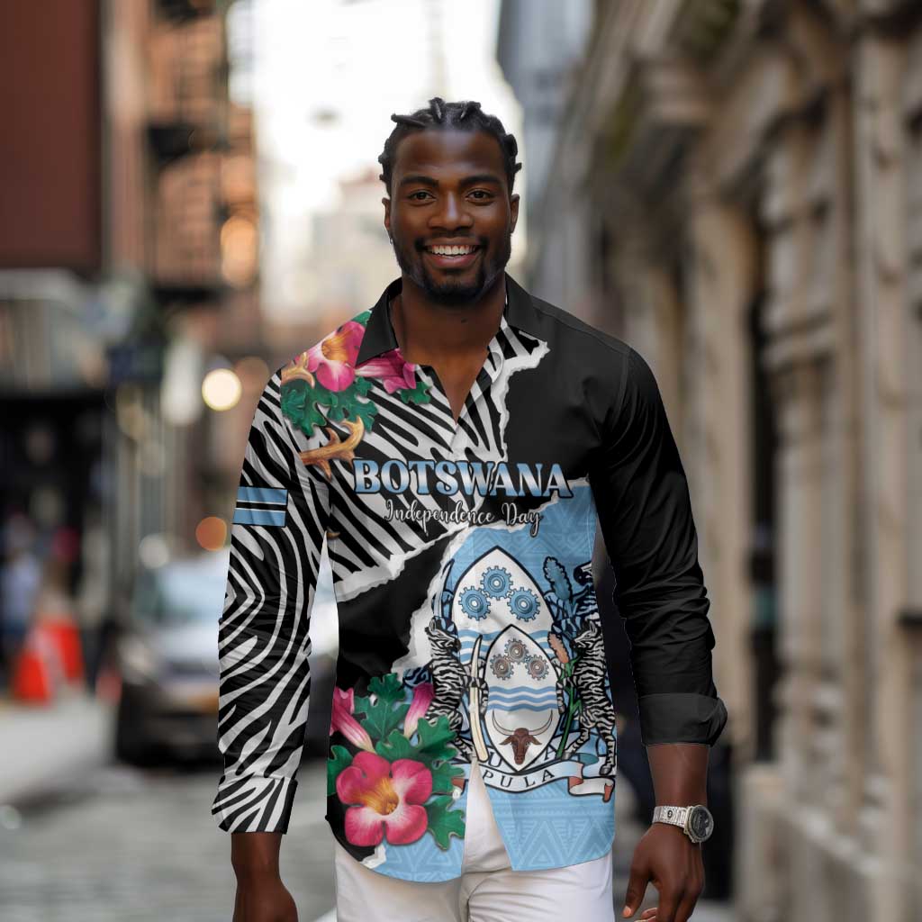 Personalized Botswana Independence Day Long Sleeve Button Shirt Kalahari Devils Claw Zebra With Arican Pattern - African Pride