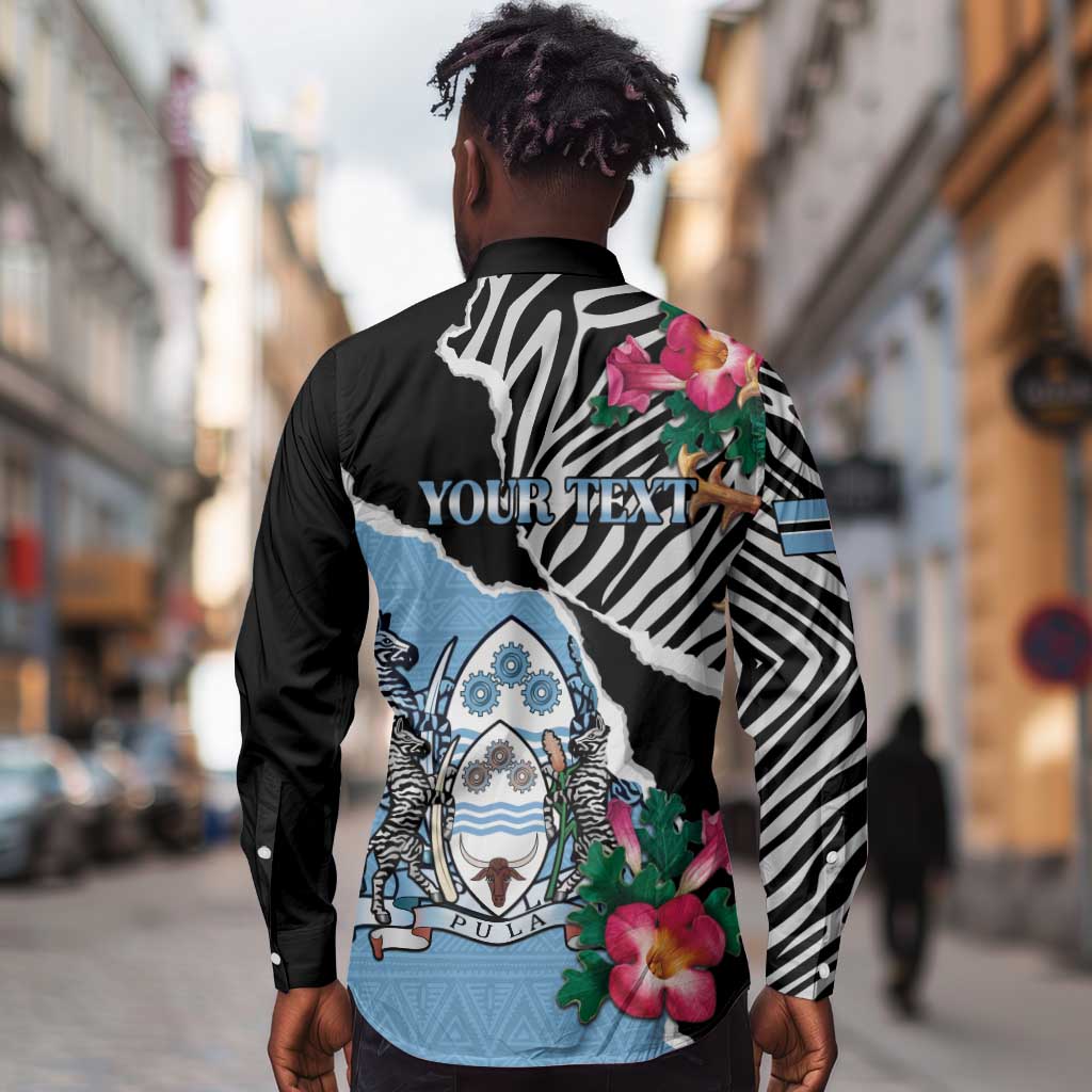 Personalized Botswana Independence Day Long Sleeve Button Shirt Kalahari Devils Claw Zebra With Arican Pattern - African Pride