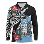 Personalized Botswana Independence Day Long Sleeve Polo Shirt Kalahari Devils Claw Zebra With Arican Pattern - African Pride
