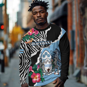 Personalized Botswana Independence Day Long Sleeve Shirt Kalahari Devils Claw Zebra With Arican Pattern - African Pride