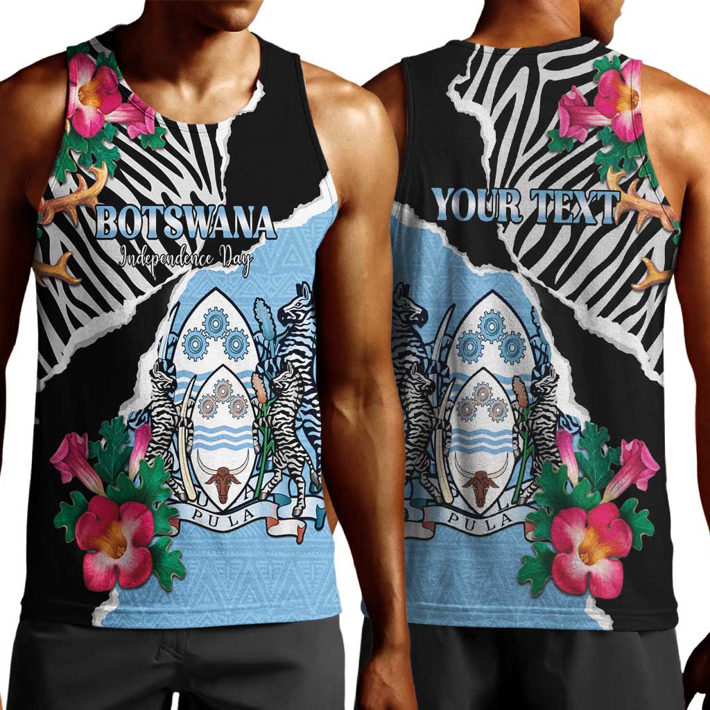 Personalized Botswana Independence Day Men Tank Top Kalahari Devils Claw Zebra With Arican Pattern - African Pride