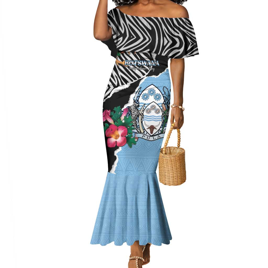 Personalized Botswana Independence Day Mermaid Dress Kalahari Devils Claw Zebra With Arican Pattern - African Pride