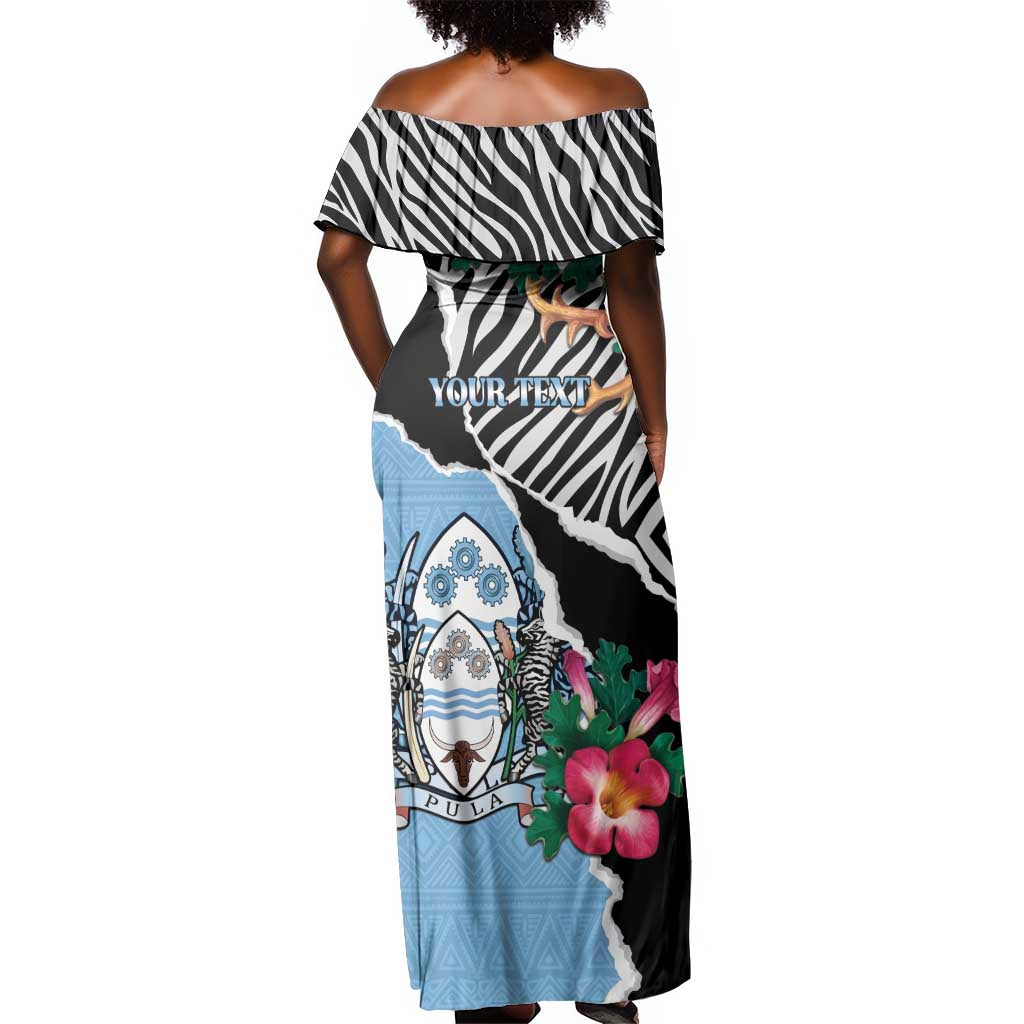 Personalized Botswana Independence Day Off Shoulder Maxi Dress Kalahari Devils Claw Zebra With Arican Pattern - African Pride