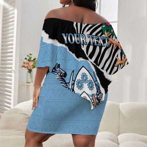 Personalized Botswana Independence Day Off Shoulder Short Dress Kalahari Devils Claw Zebra With Arican Pattern - African Pride