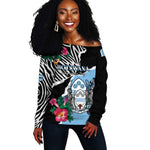 Personalized Botswana Independence Day Off Shoulder Sweater Kalahari Devils Claw Zebra With Arican Pattern - African Pride